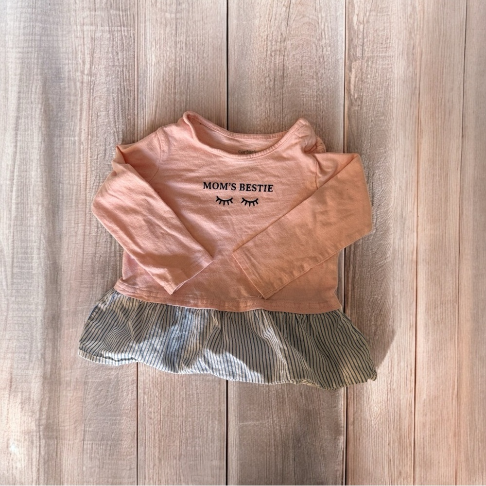 Pink Long Sleeve Top with Striped Hem